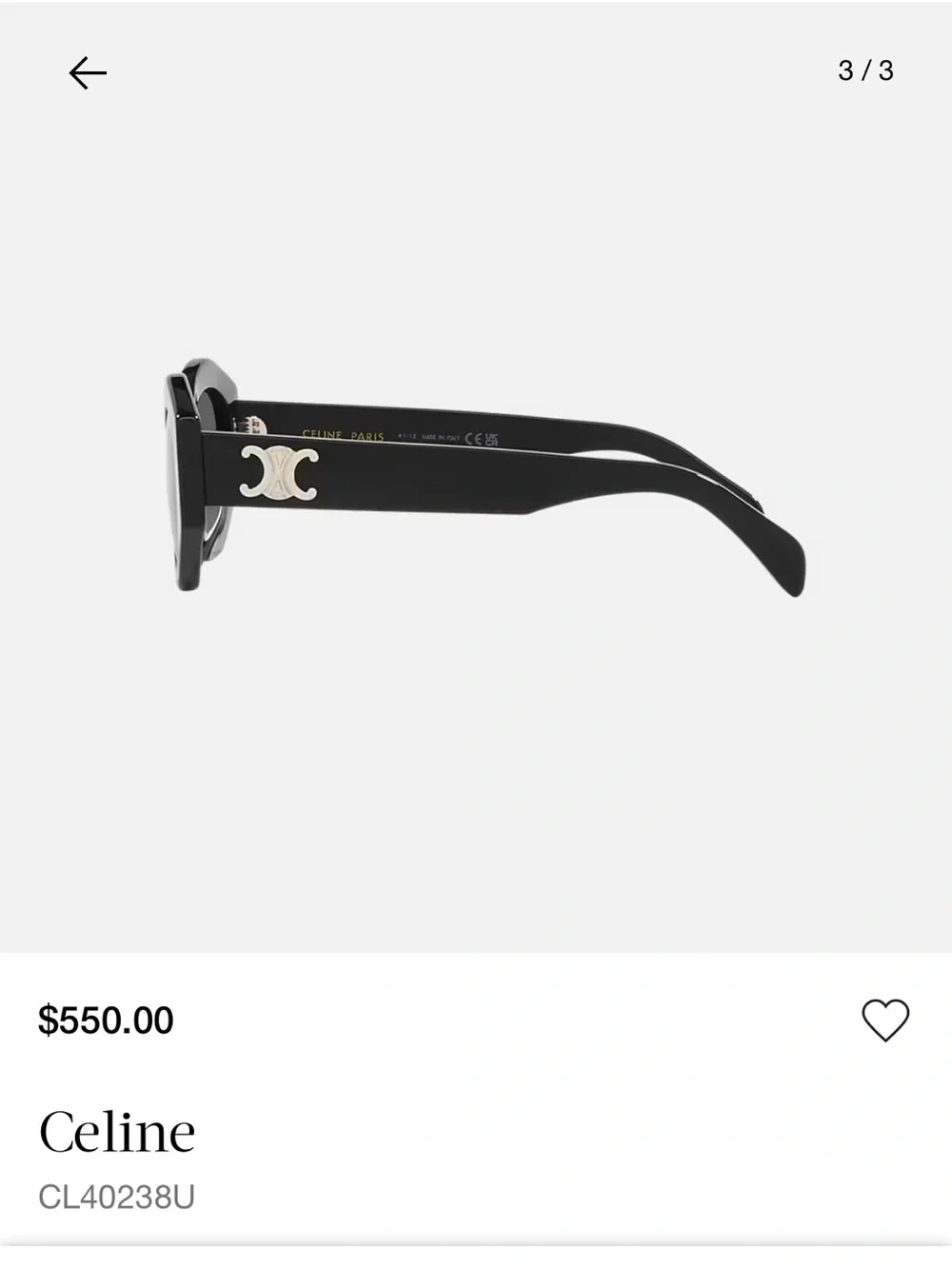 Celine Black Geometric Sunglasses with Silver Logo - Picture 3 of 6